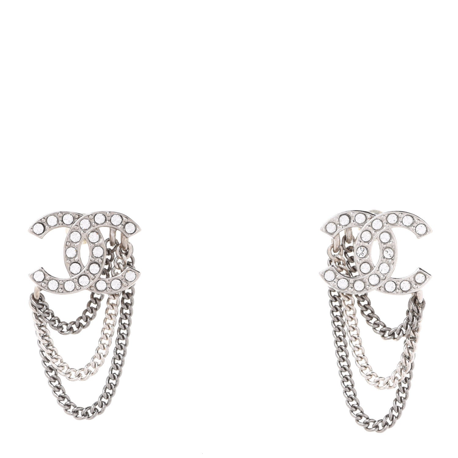 Chanel Crystal Chain CC Earrings Silver 1 of 5