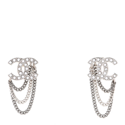 Chanel Crystal Chain CC Earrings Silver 1 of 5