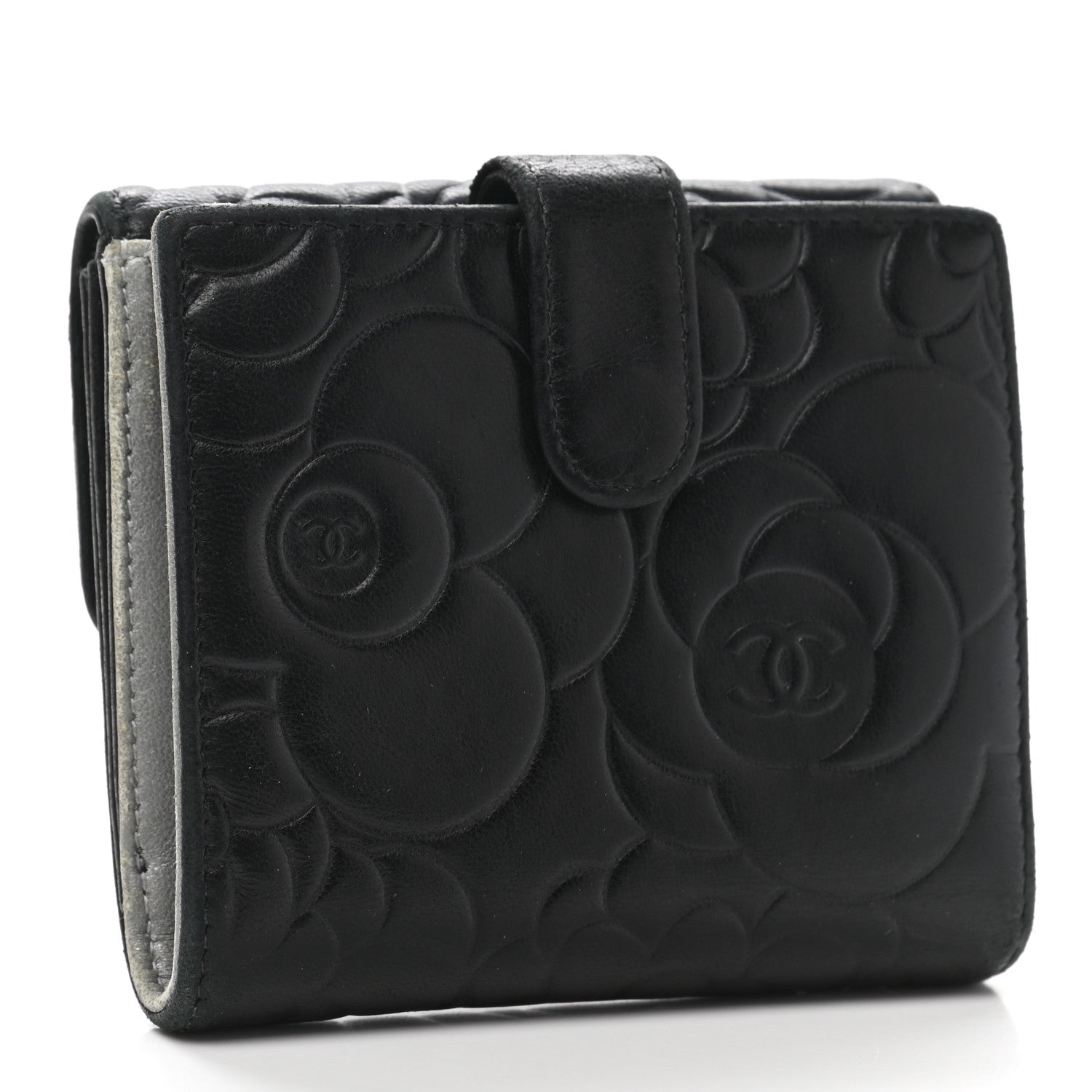 Chanel Lambskin Embossed Camellia French Wallet Black 3 of 16