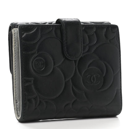 Chanel Lambskin Embossed Camellia French Wallet Black 3 of 16