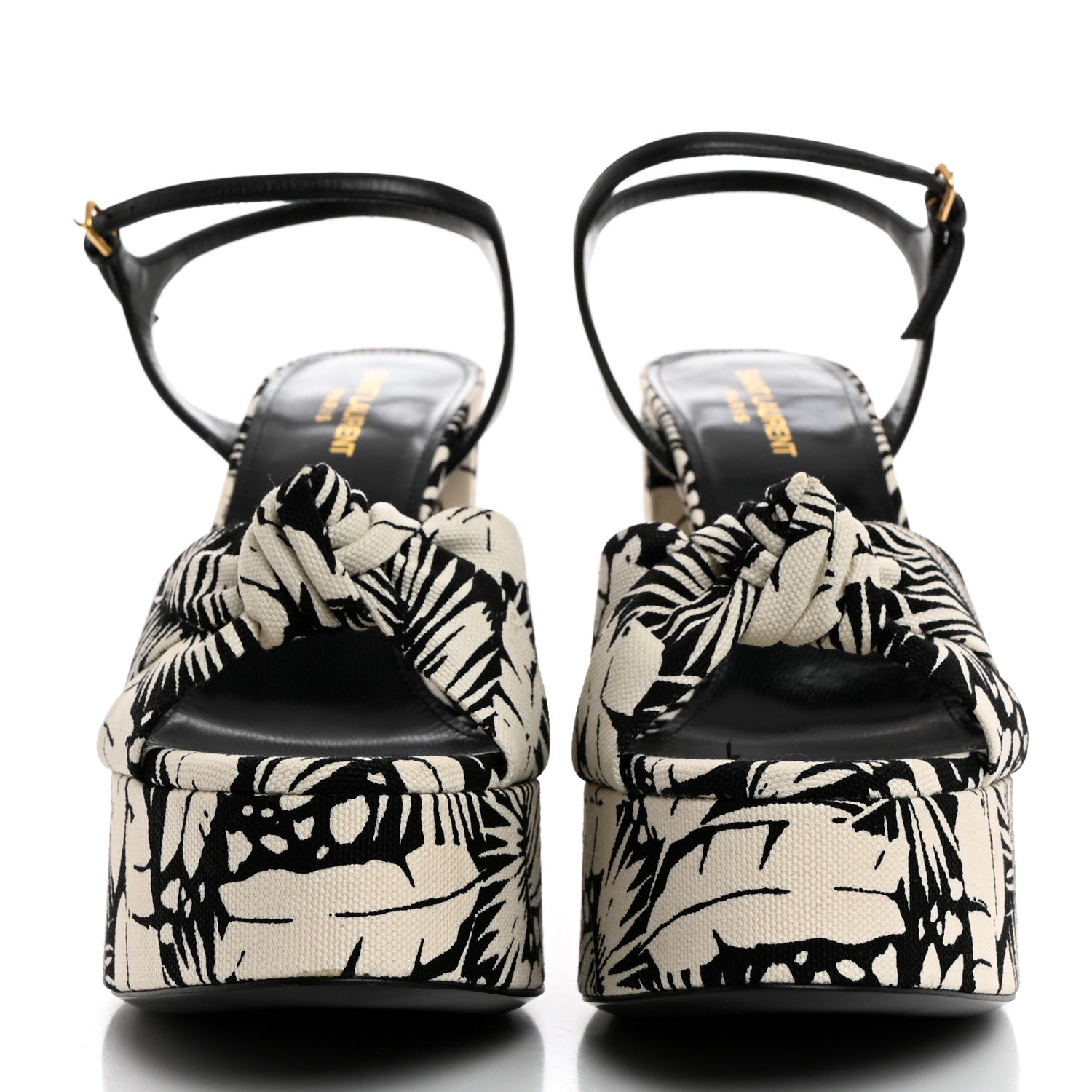 Saint Laurent Canvas Floral Bianca 125 Platform Sandals 40 Black White 2 of 8