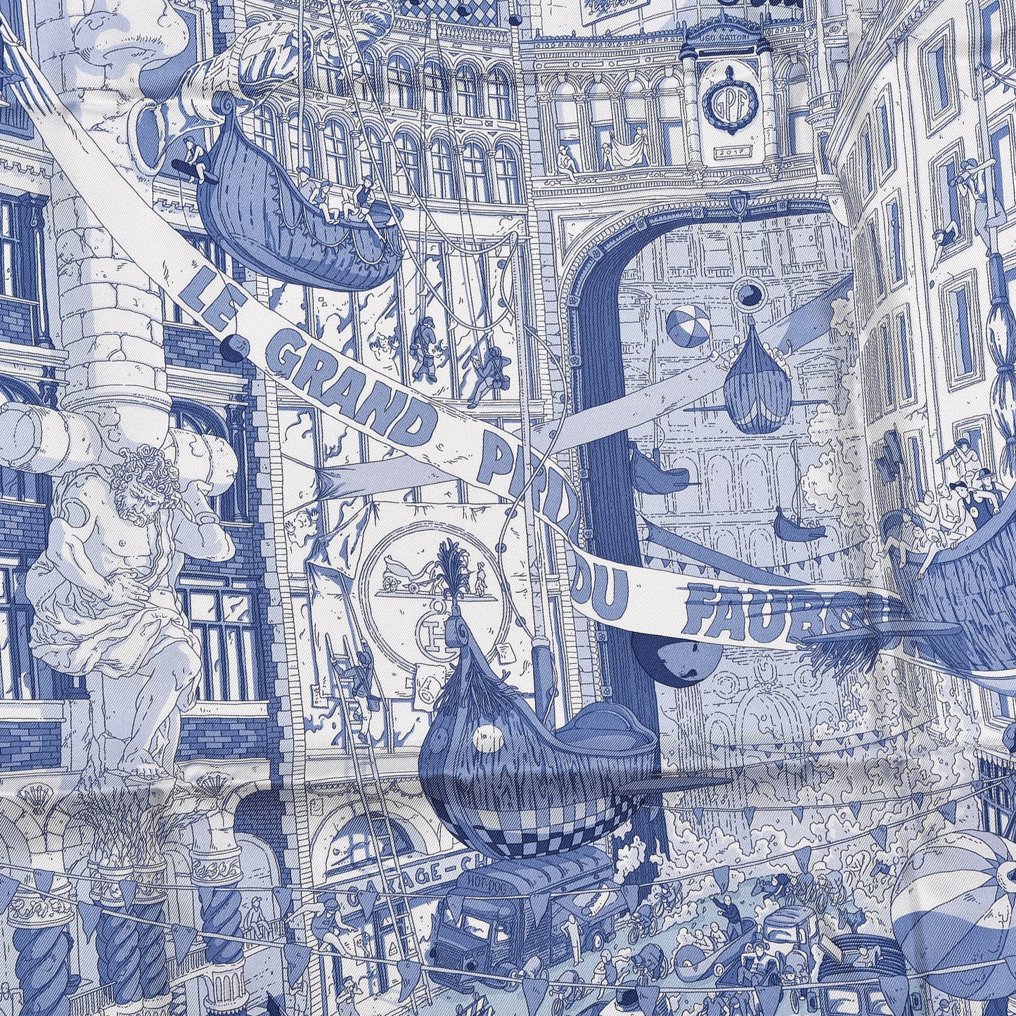Silk Le Grand Prix du Faubourg Scarf 90 Bleu Azur Bleu Jean White