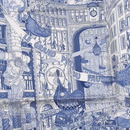 Hermes Silk Le Grand Prix du Faubourg Scarf 90 Bleu Azur Bleu Jean White 6 of 6