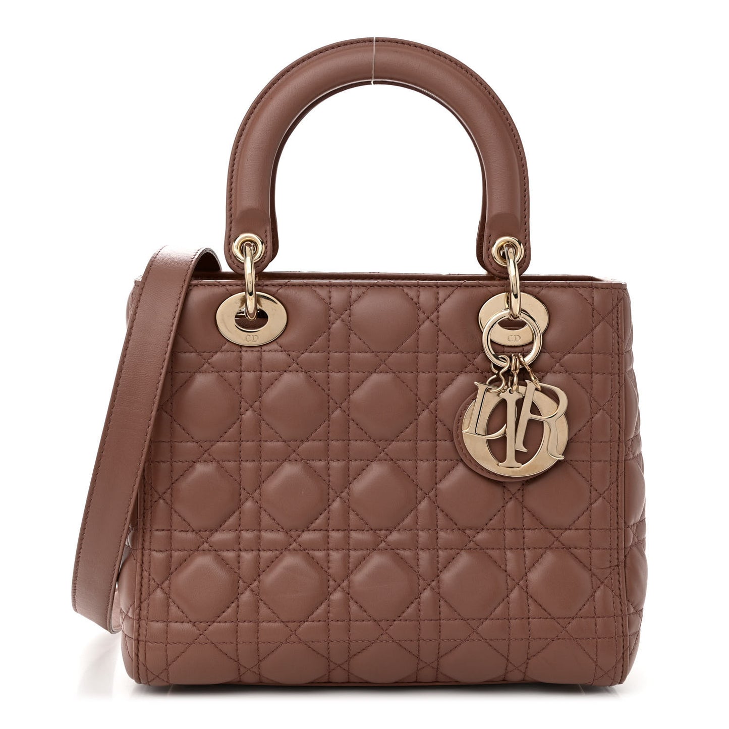 CHRISTIAN DIOR Lambskin Cannage Medium Lady Dior Bois de Rose