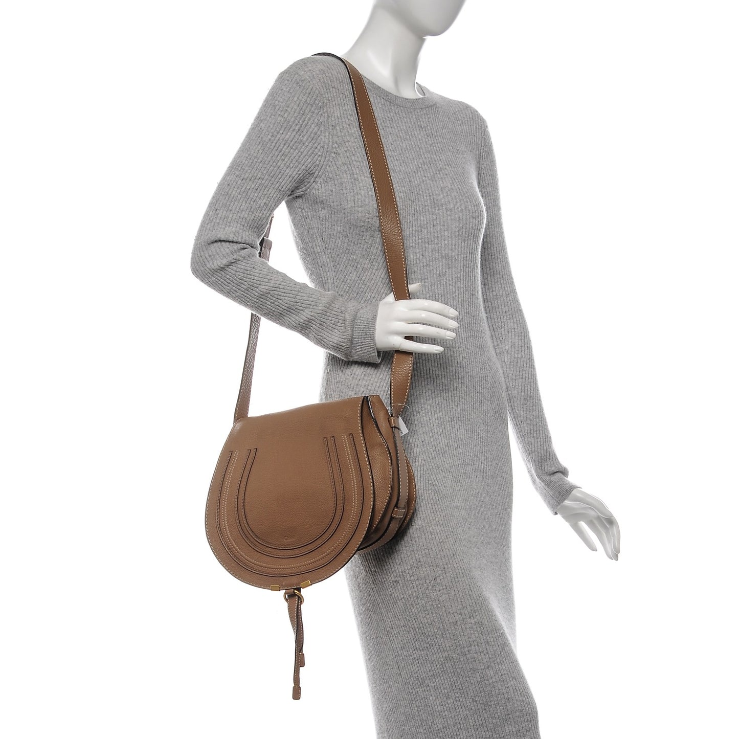 Calfskin Medium Marcie Round Crossbody Bag Nut