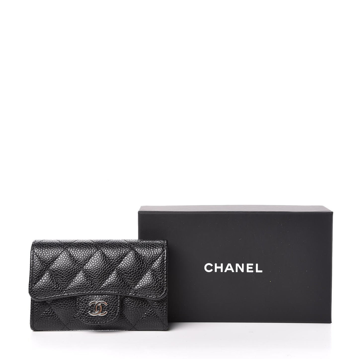 Caviar Quilted Flap Card Holder Black