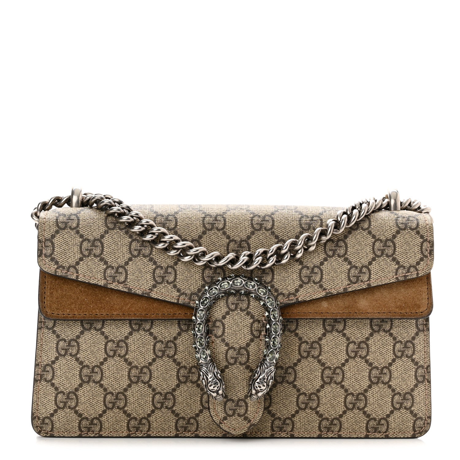 Gucci GG Supreme Monogram Suede Crystal Small Dionysus Shoulder Bag Beige Ebony Taupe 1 of 10