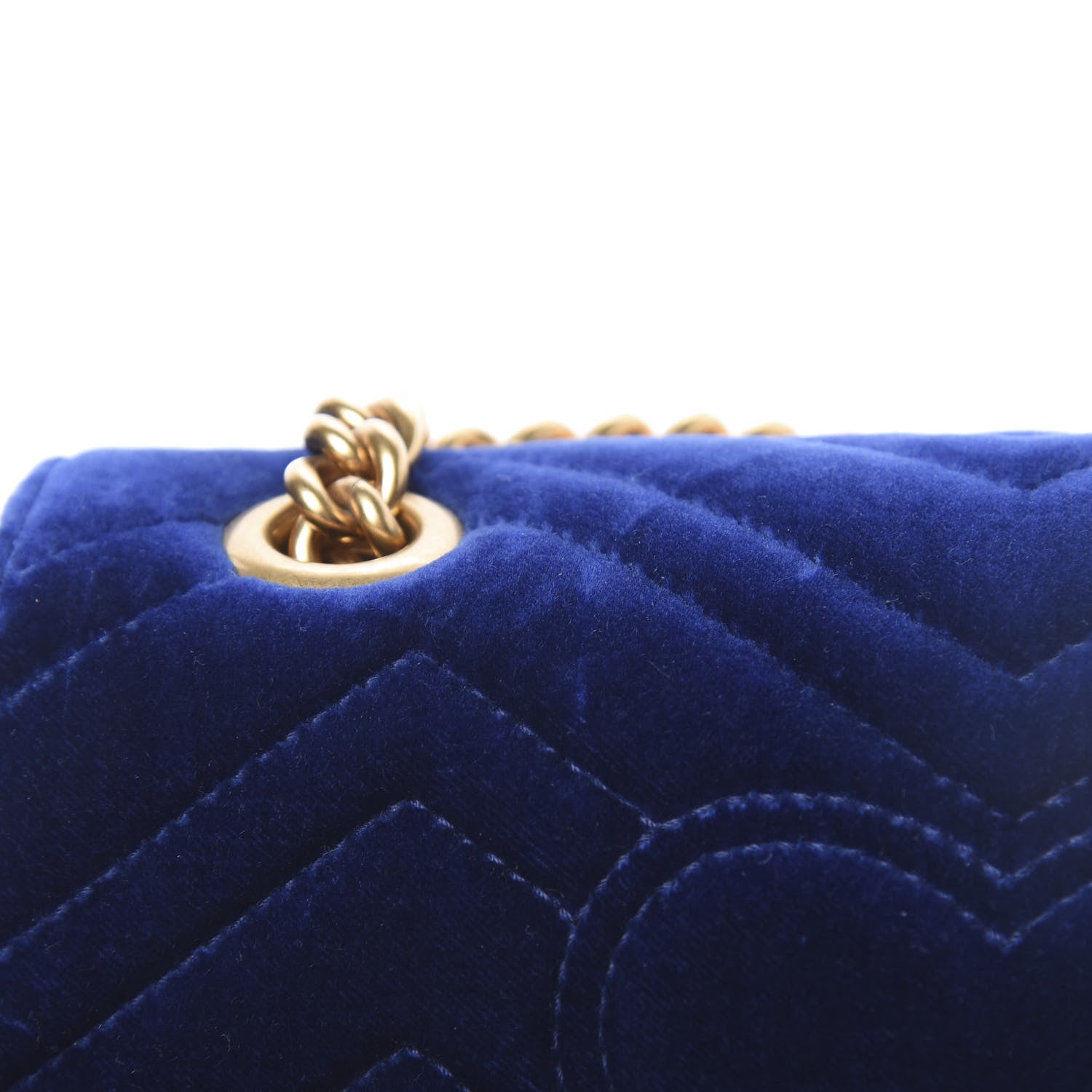 Gucci Velvet Matelasse Embroidered Mini GG Marmont Shoulder Bag Cobalt Blue 11 of 13