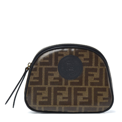 Fendi Glazed Fabric Vitello Century FF 1974 Stamp Patch Medium Cosmetic Case Mogano Panna Black 1 of 6
