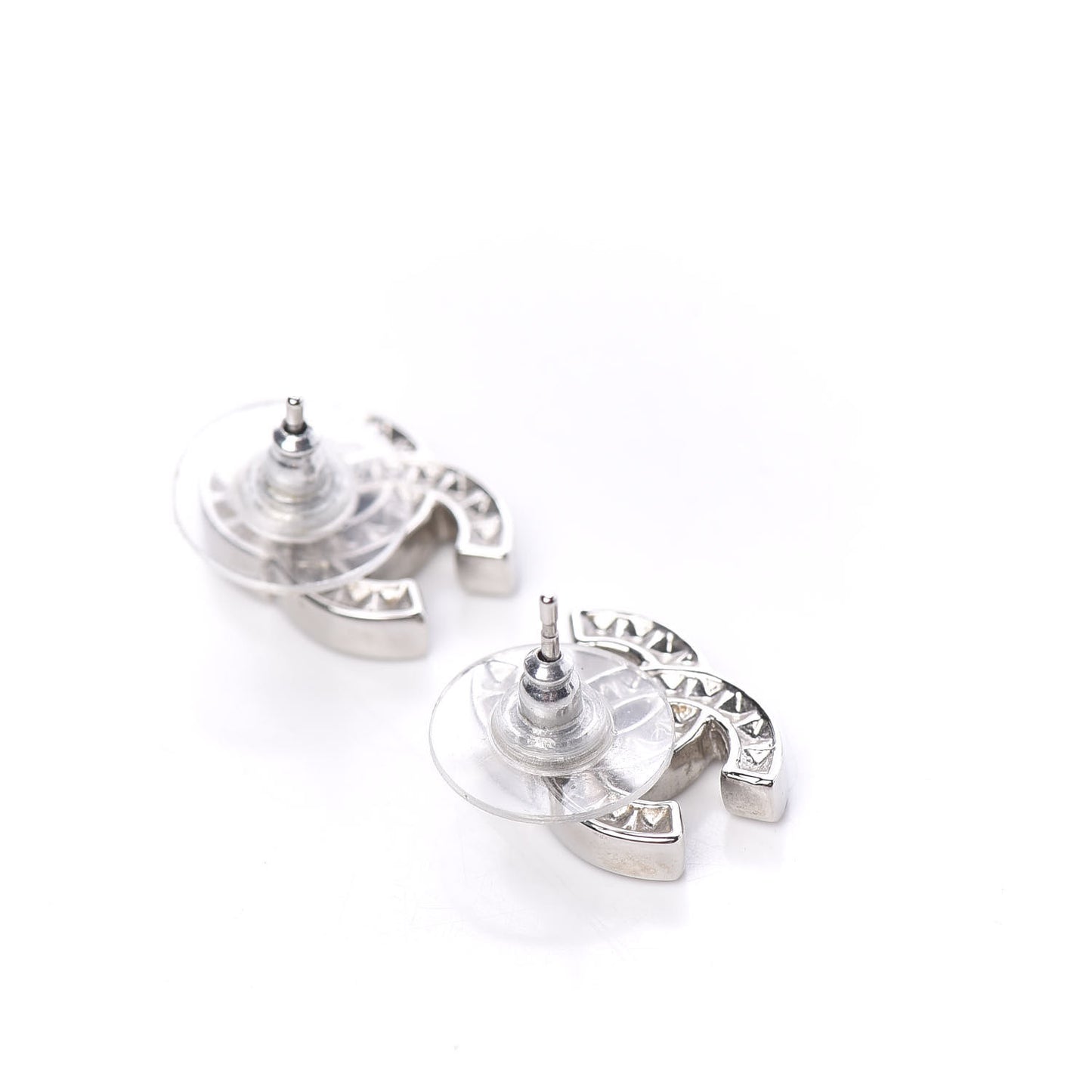 Baguette Crystal CC Earrings Silver