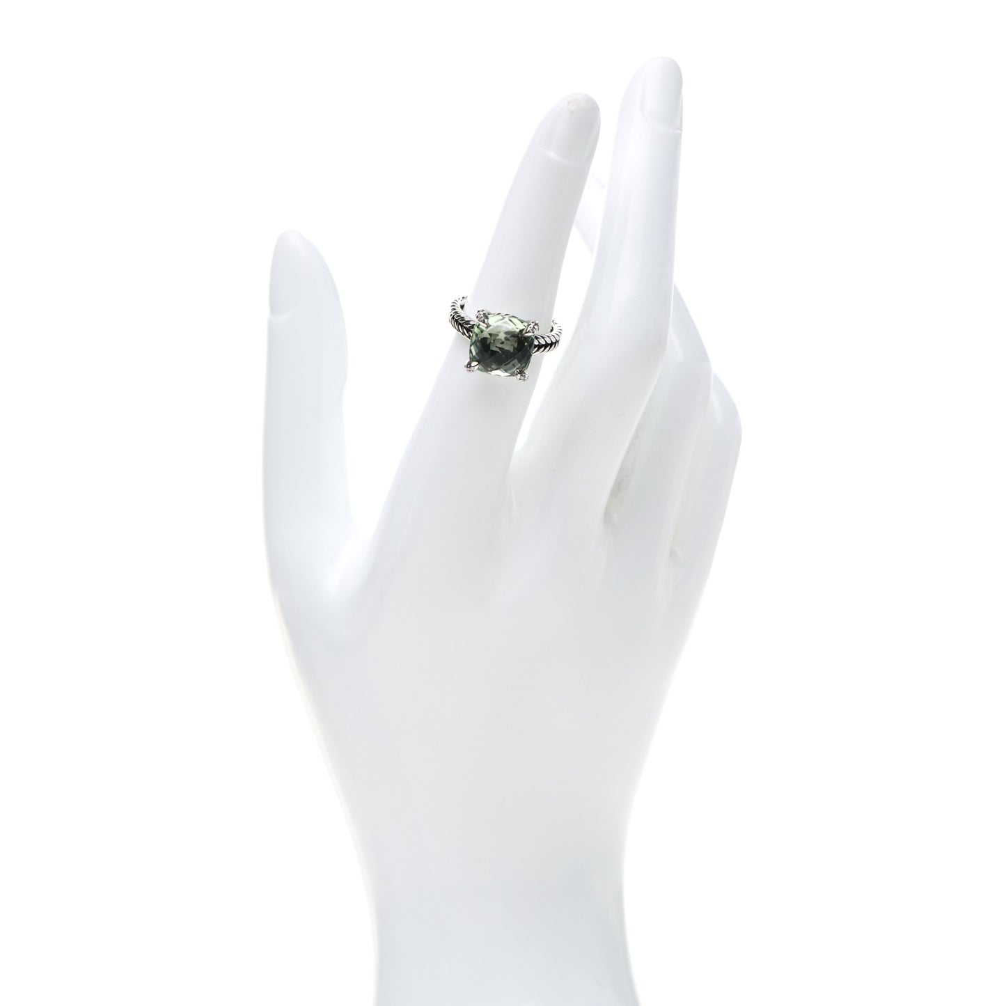 Sterling Silver Diamond Prasiolite 11mm Chatelaine Ring 52 6