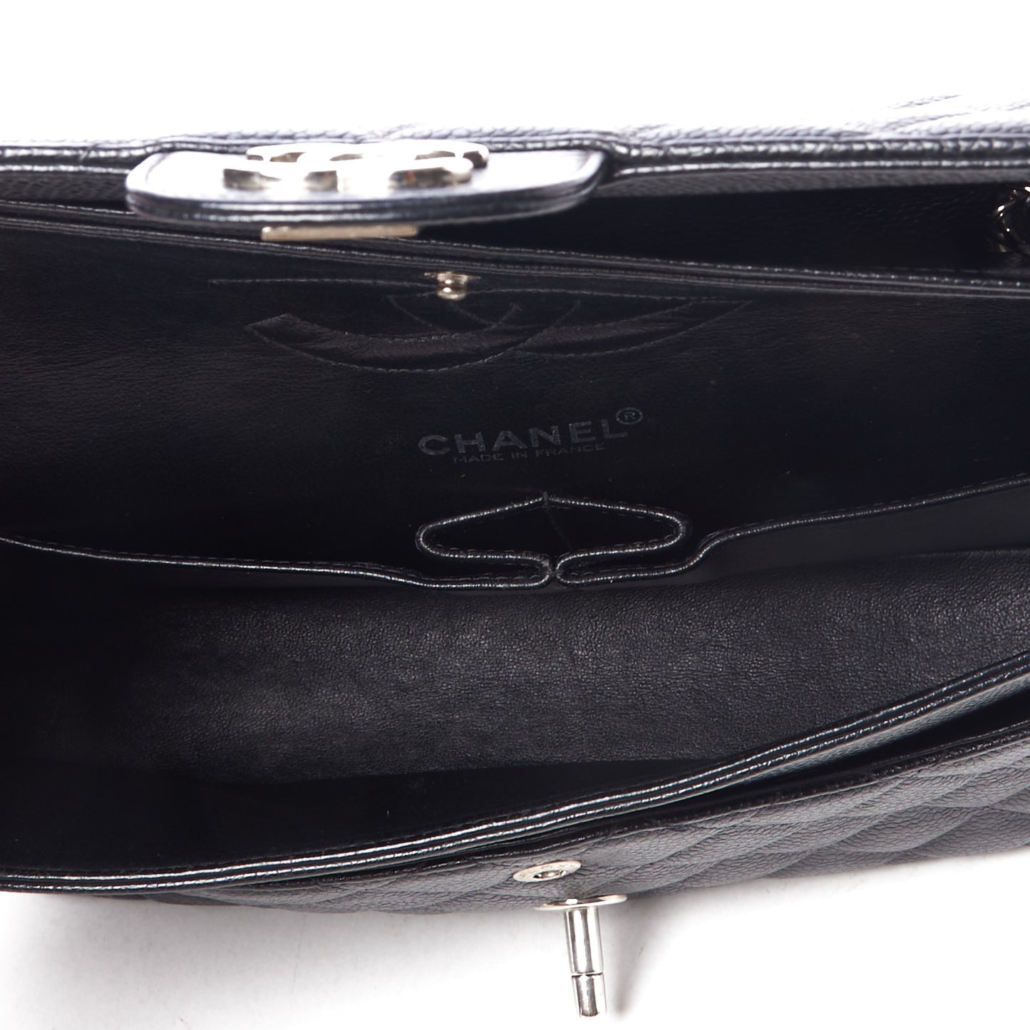 Caviar Quilted Medium Double Flap Black