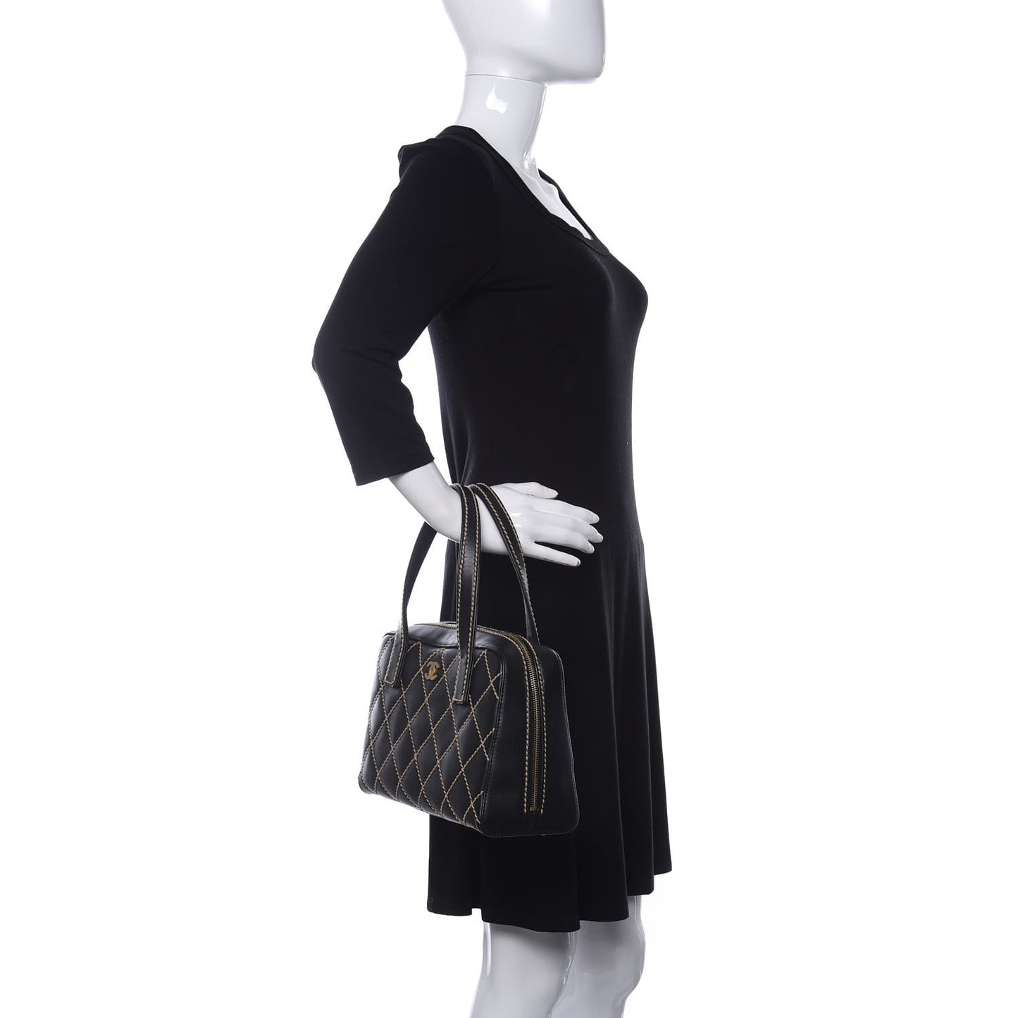 Calfskin Contrast Stitch Surpique Bowler Black