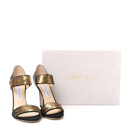 Jimmy Choo Sequins Elaphe Degrade Tallow Ankle Heels 38.5 Black Gold 10 of 10
