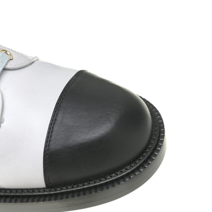 Chanel Calfskin Lace Up Logo Mid Calf Combat Boots 37 White Black 13 of 13