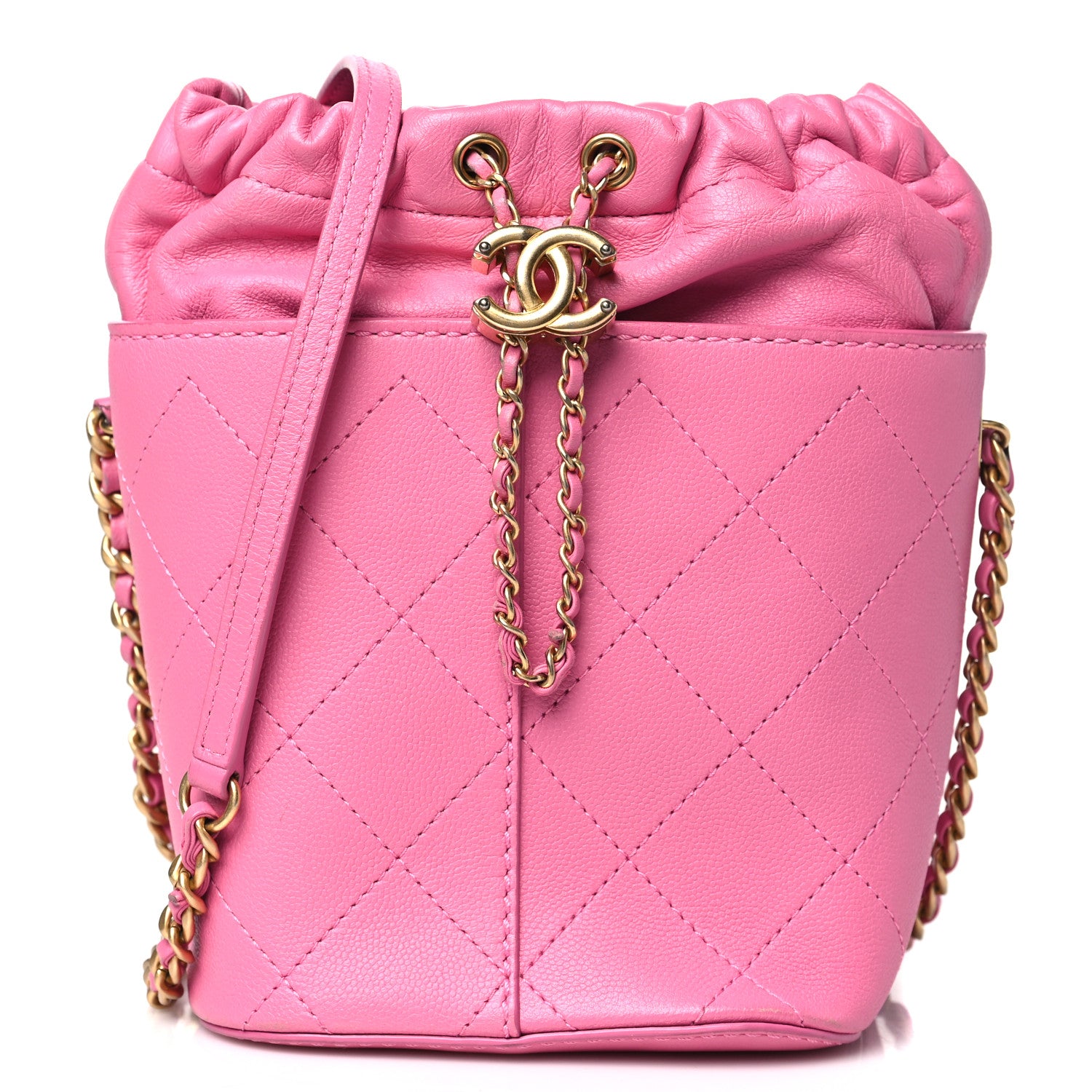 Chanel Calfskin Small CC Chain Bucket Drawstring Bag Pink 1 of 11