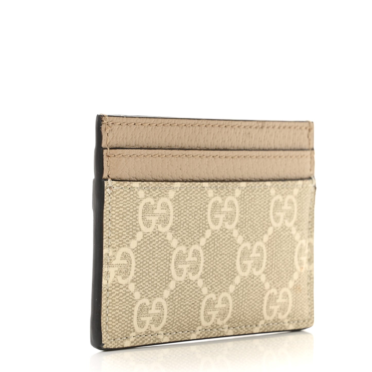 GG Supreme Monogram Textured Dollar Calfskin Web Ophidia Card Holder Beige Mystic White Oatmeal