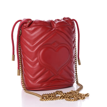 Gucci Calfskin Matelasse Mini GG Marmont 2.0 Bucket Bag Hibiscus Red 2 of 10