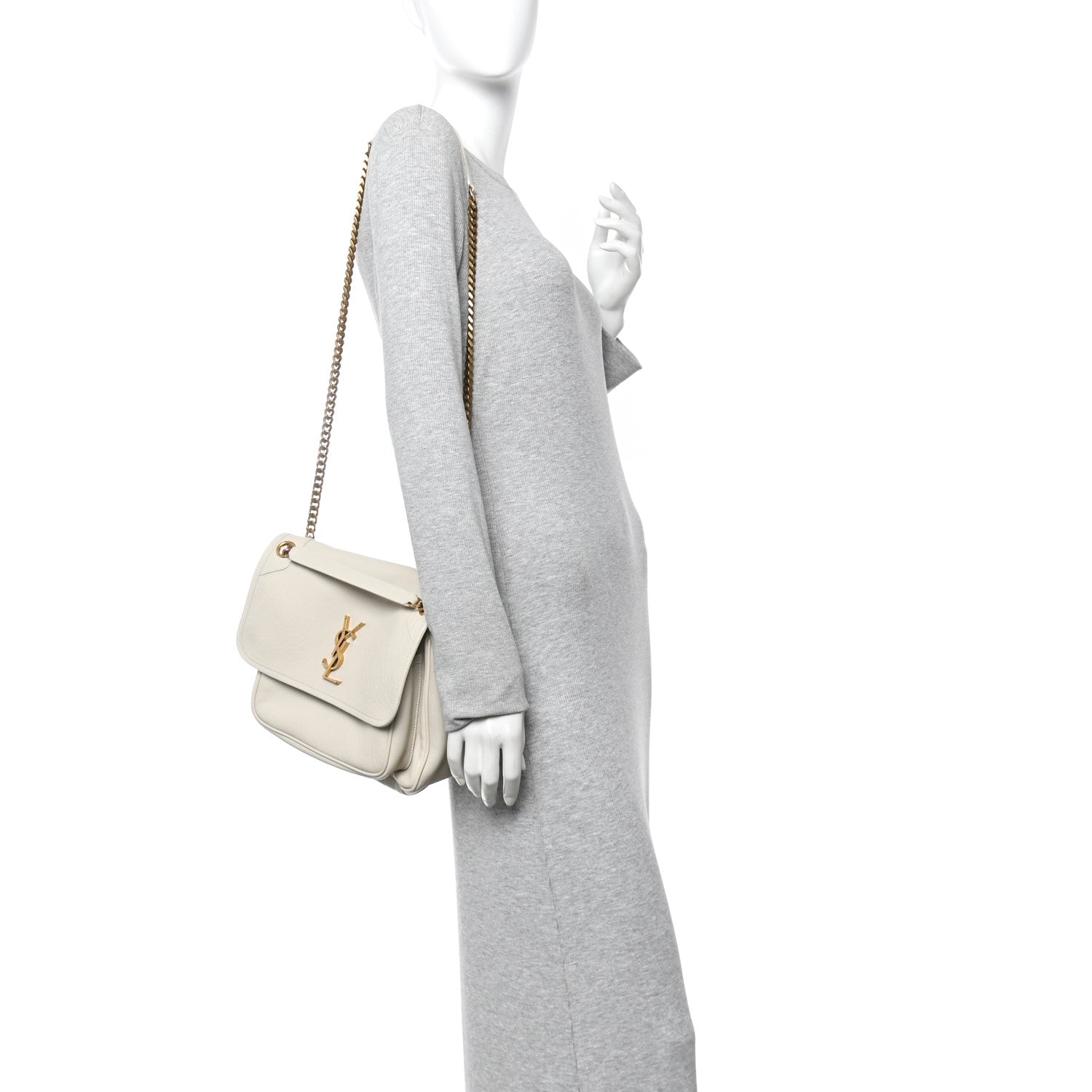Saint Laurent Grained Lambskin Monogram Medium Niki Chain Satchel Crema Soft 2 of 10