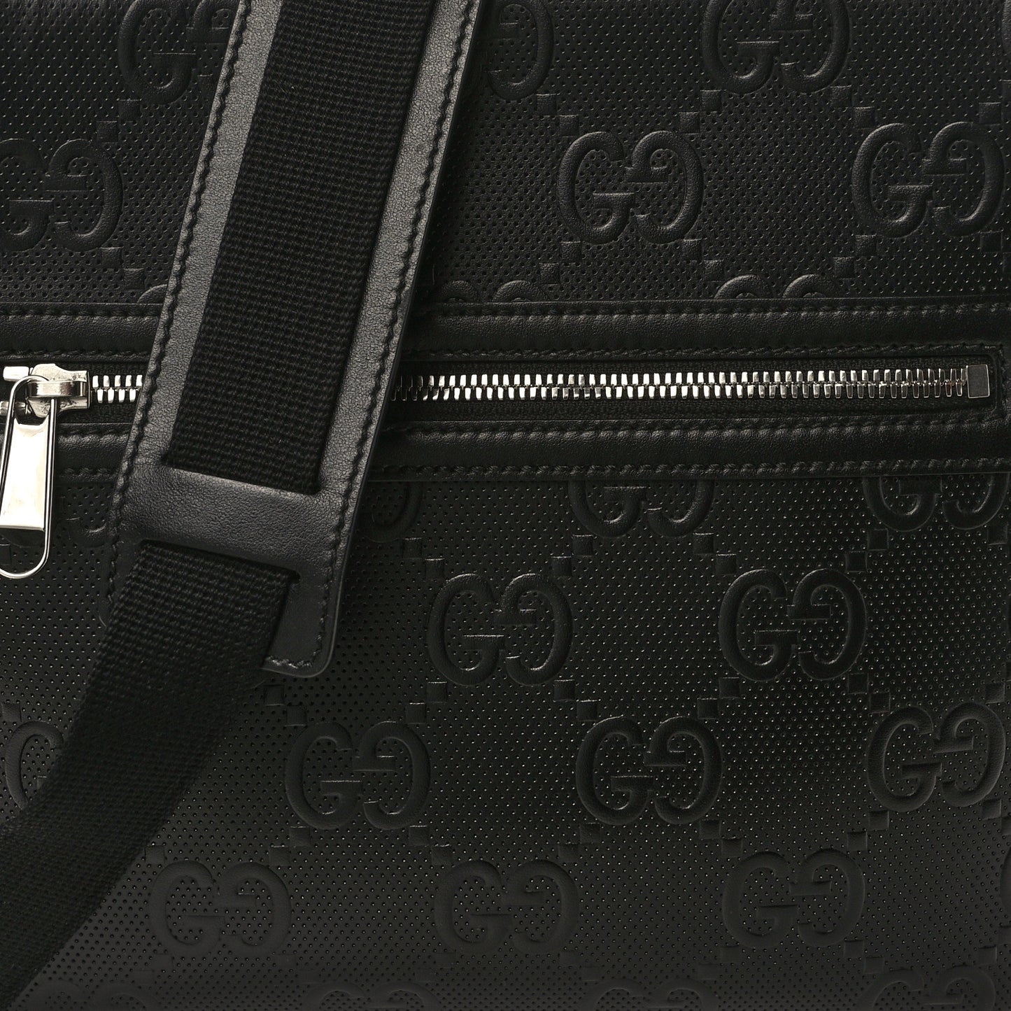 Calfskin GG Tennis Embossed Small Flat Messenger Bag Black