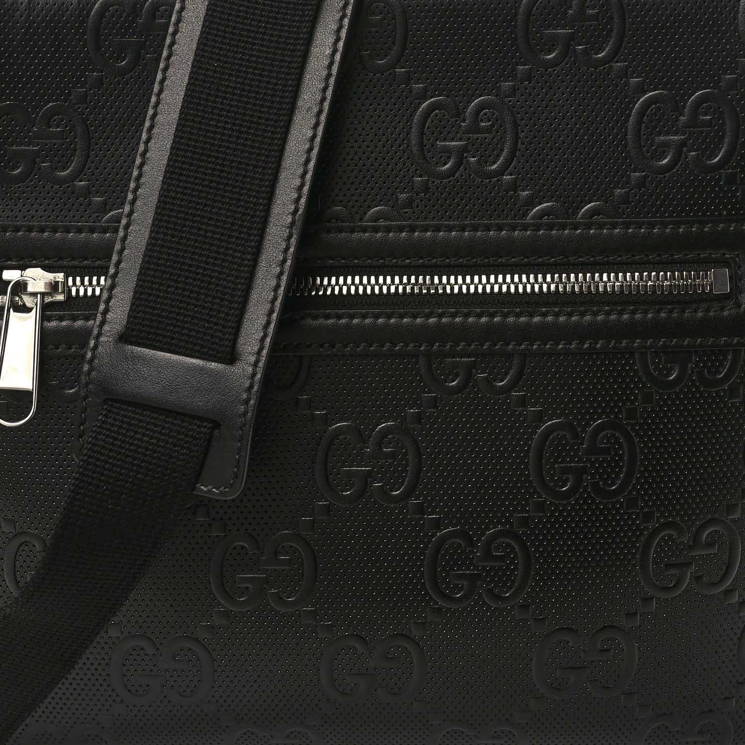 Gucci Calfskin GG Tennis Embossed Small Flat Messenger Bag Black 6 of 10