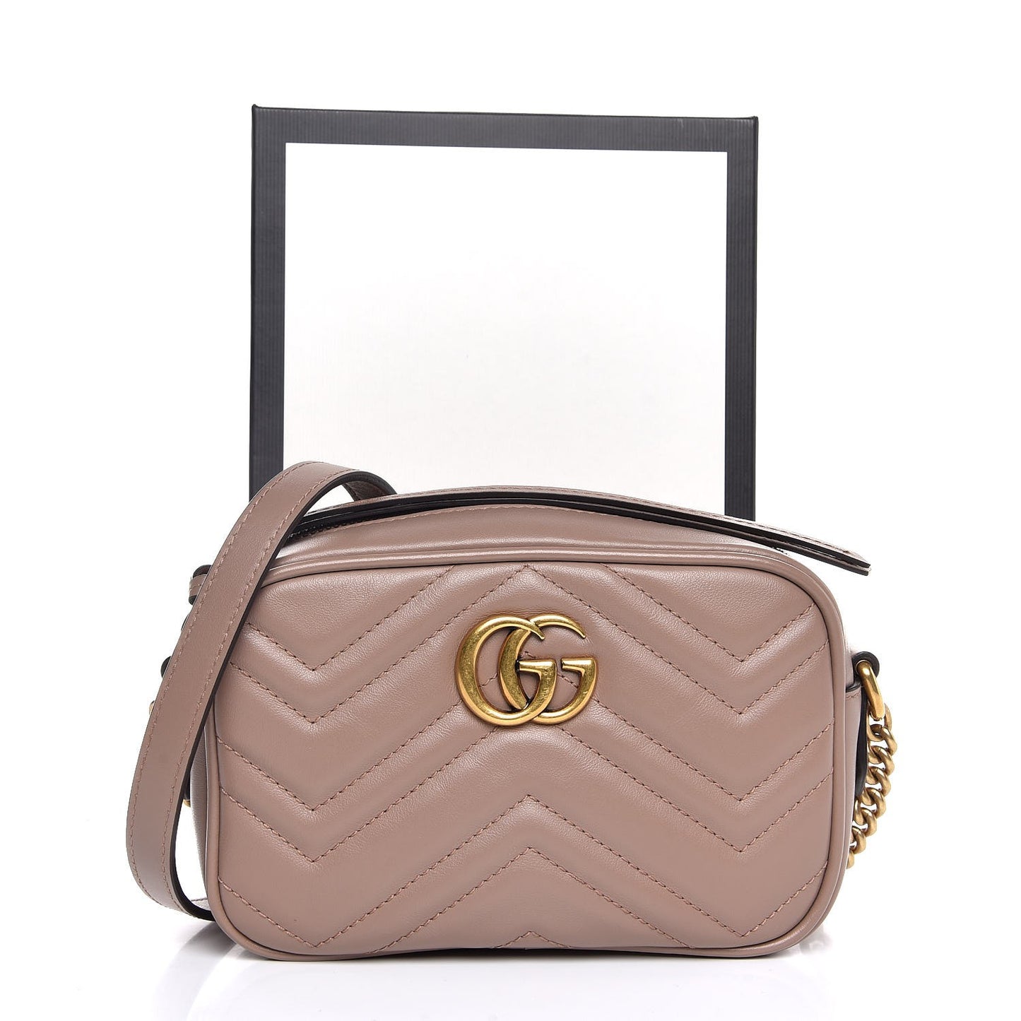 Calfskin Matelasse Mini GG Marmont Chain Shoulder Bag Nude