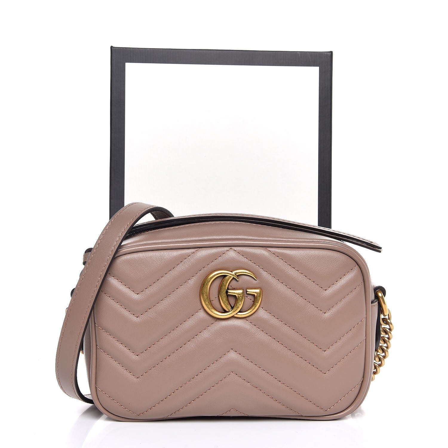 Gucci Calfskin Matelasse Mini GG Marmont Chain Shoulder Bag Nude 8 of 8