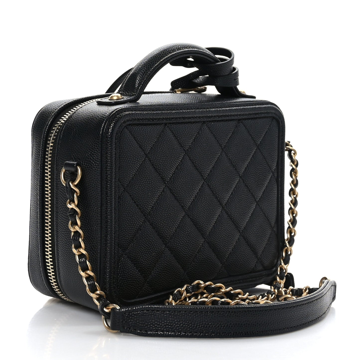 Caviar Quilted Small CC Filigree Vanity Case Black