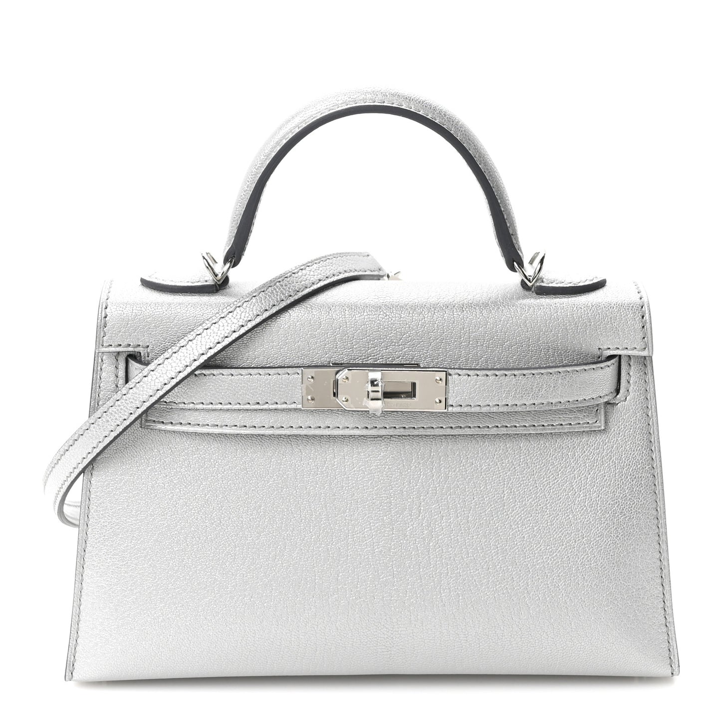 Metallic Chevre Chamkilight Mini Kelly Sellier 20 Argent