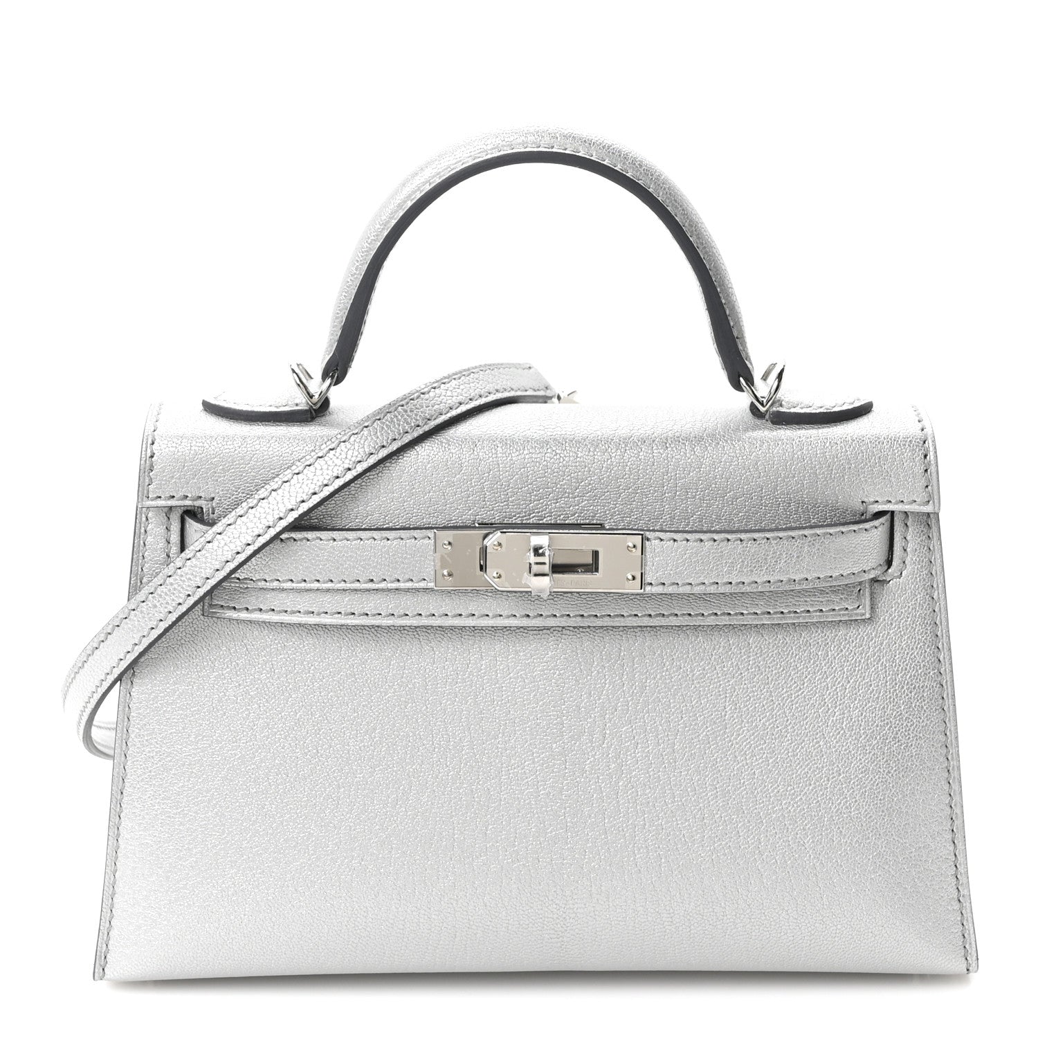 Hermes Metallic Chevre Chamkilight Mini Kelly Sellier 20 Argent 1 of 9