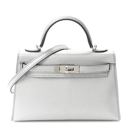 Hermes Metallic Chevre Chamkilight Mini Kelly Sellier 20 Argent 1 of 9