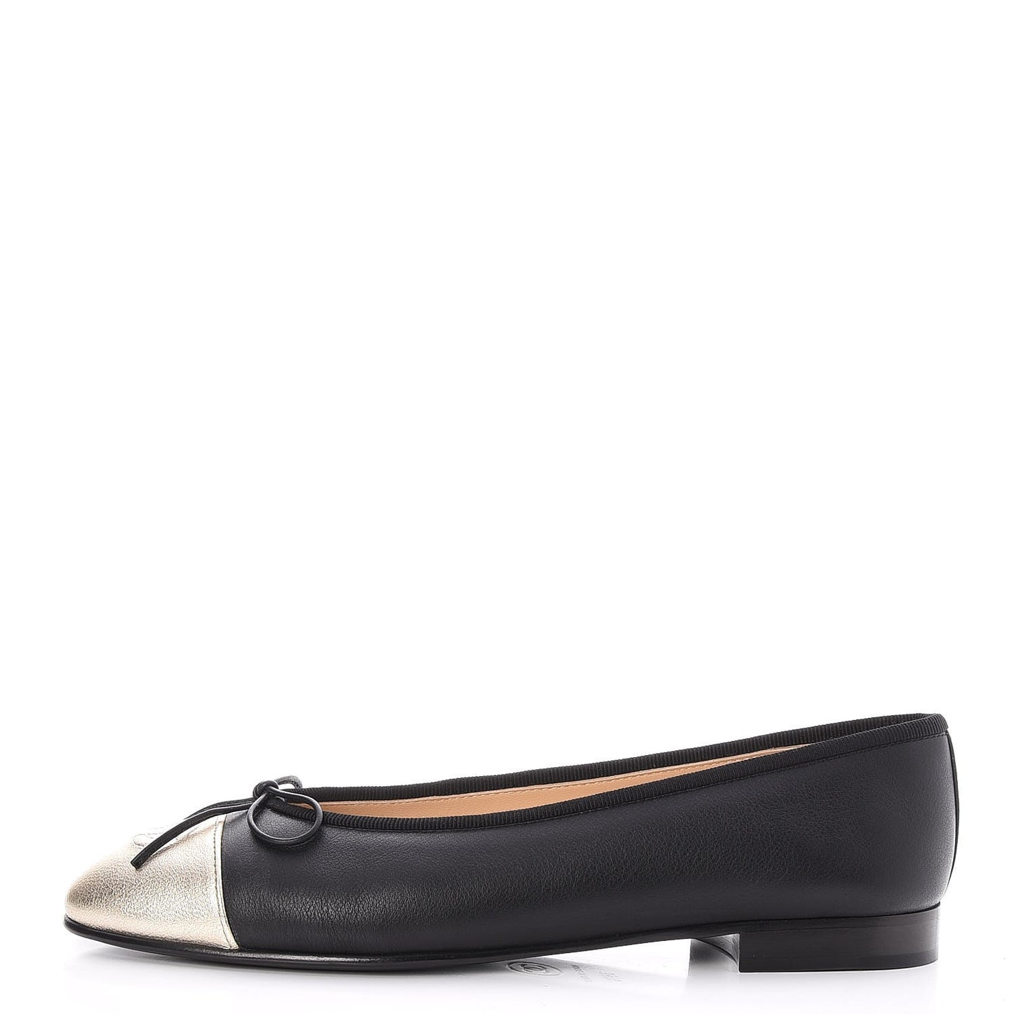 Lambskin Cap Toe Ballerina Flats 36.5 Black Light Gold