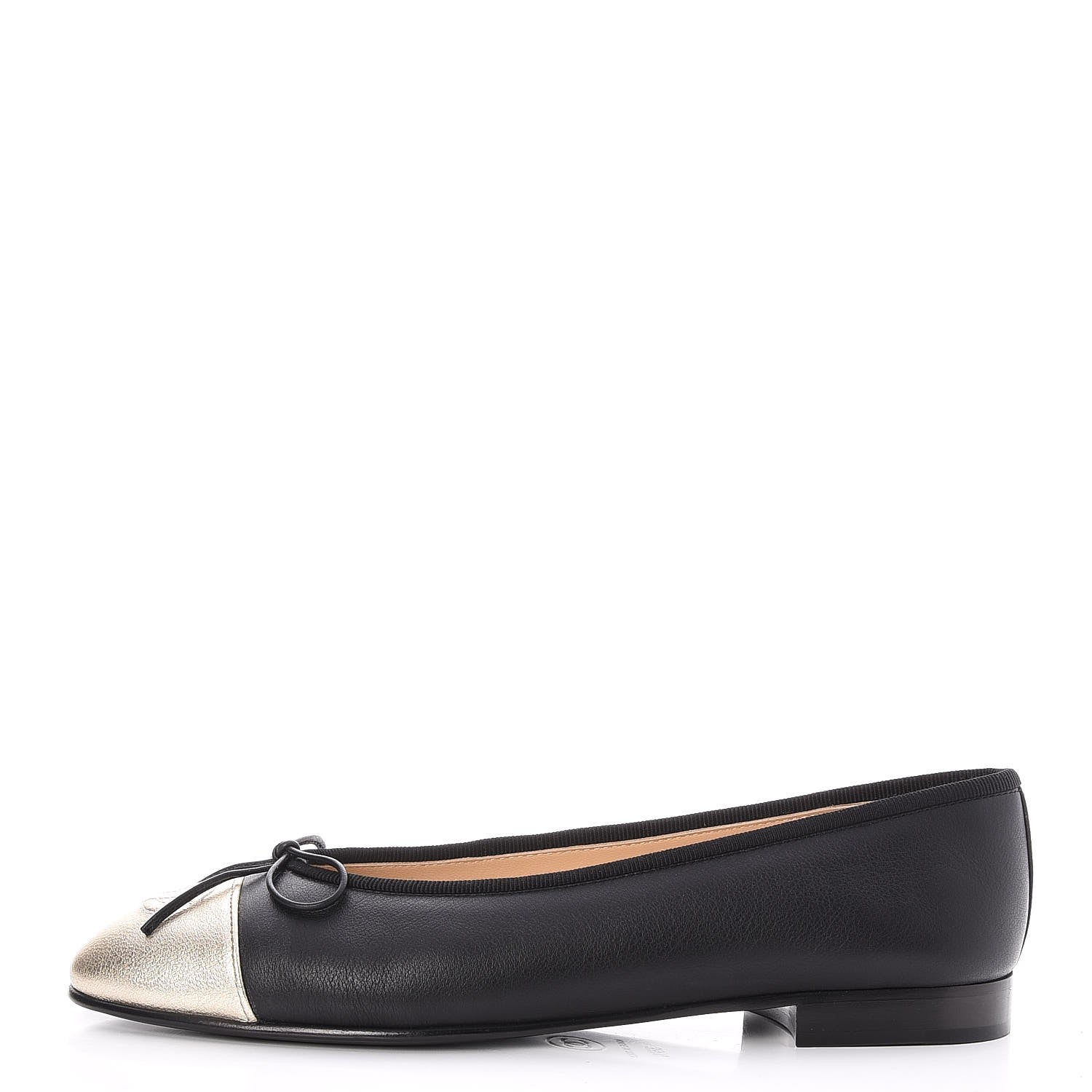 Chanel Lambskin Cap Toe Ballerina Flats 36.5 Black Light Gold 1 of 8