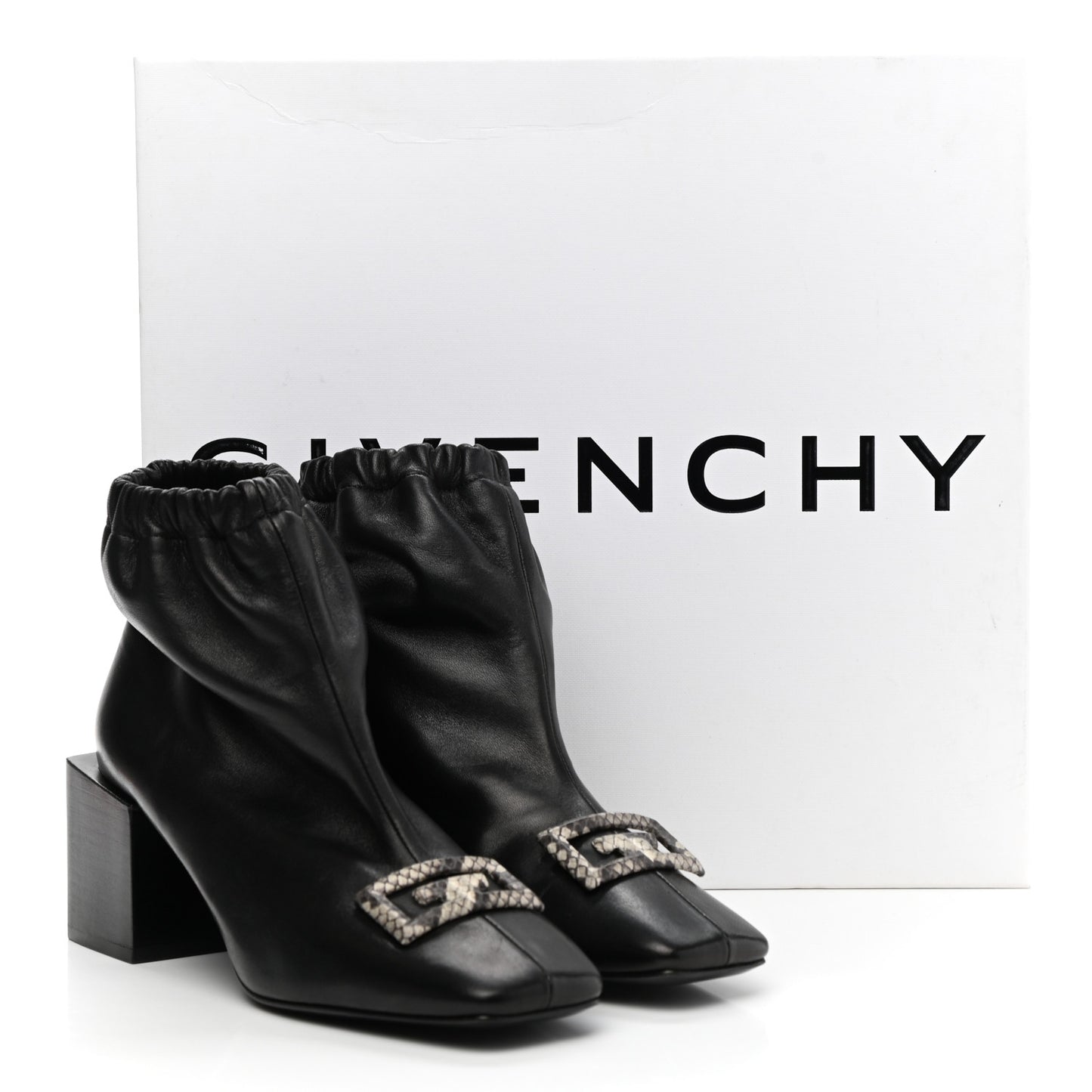 Calfskin Snakeskin Embossed ID Scrunch Bootie 37 Black