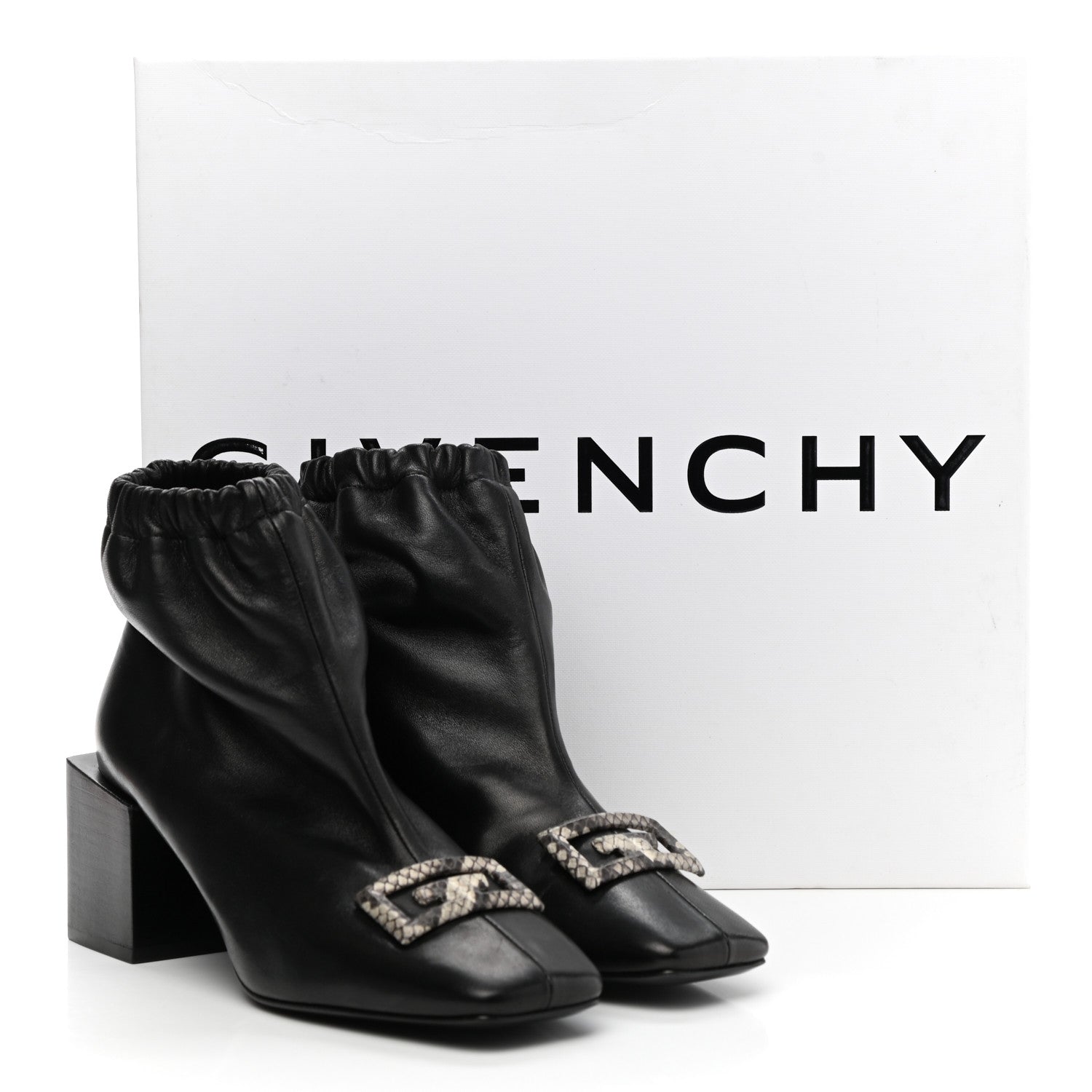 Givenchy Calfskin Snakeskin Embossed ID Scrunch Bootie 37 Black 9 of 9