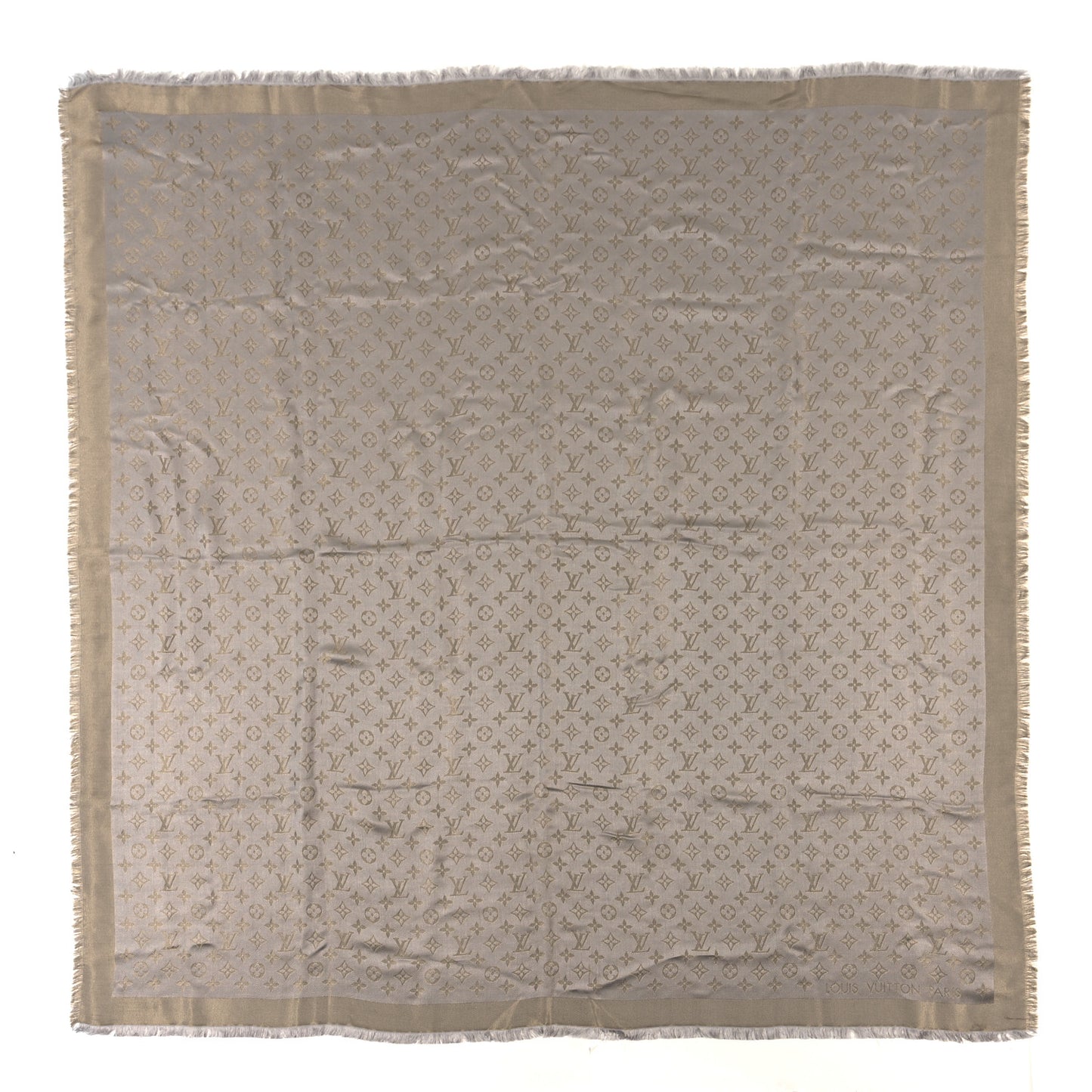 Silk Lurex Wool Monogram Shine Shawl Greige