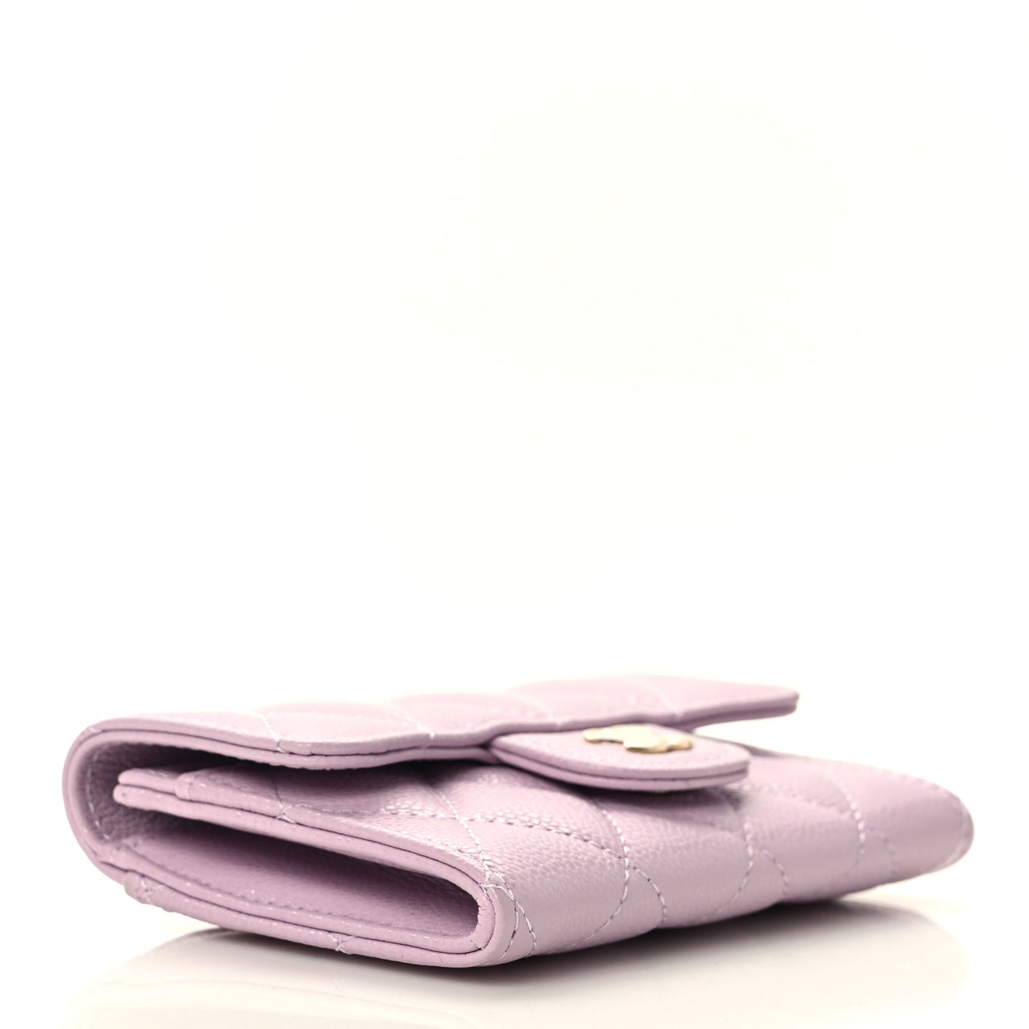 Caviar Quilted Flap Card Holder Wallet Light Purple