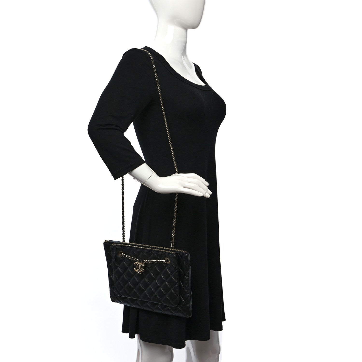 Chanel Shiny Lambskin Quilted Medium Double Case With Strap Black 2 of 9