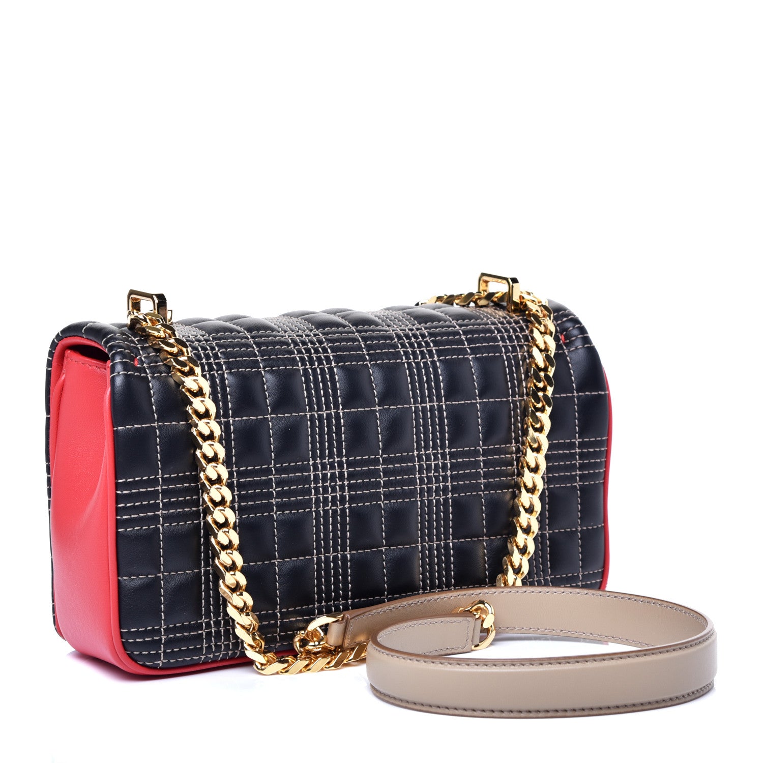 Burberry Grainy Calfskin Quilted Lola TB Bag Navy Blue Red 3 of 14