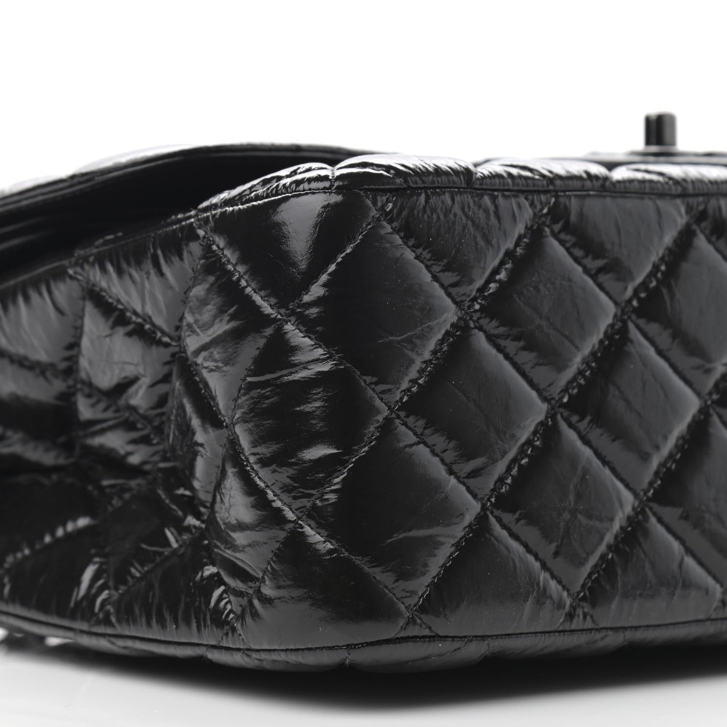 Shiny Distressed Calfskin Quilted Jumbo Double Flap So Black