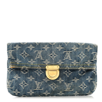 Louis Vuitton Monogram Denim Pochette Plat Clutch Blue 1 of 10