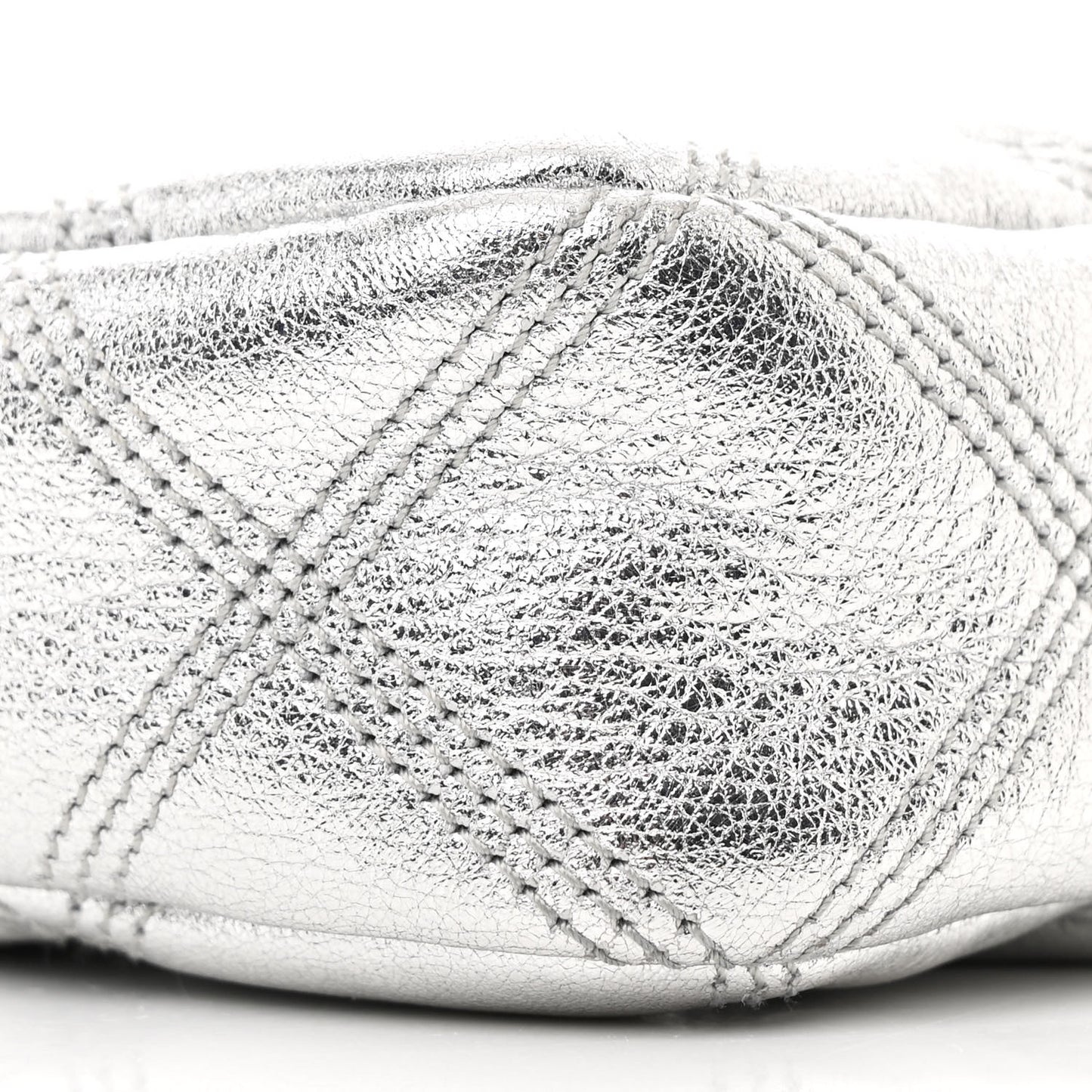 Metallic Lambskin Quilted Mini Becky Double Zip Bag Argento