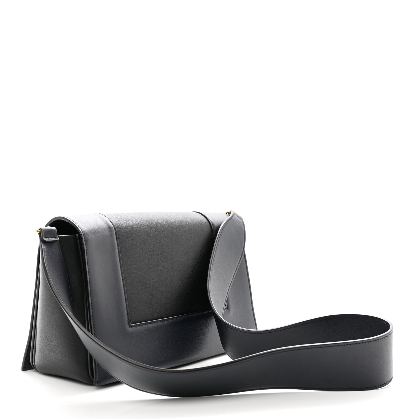 Shiny Smooth Calfskin Medium Frame Shoulder Bag Black Navy