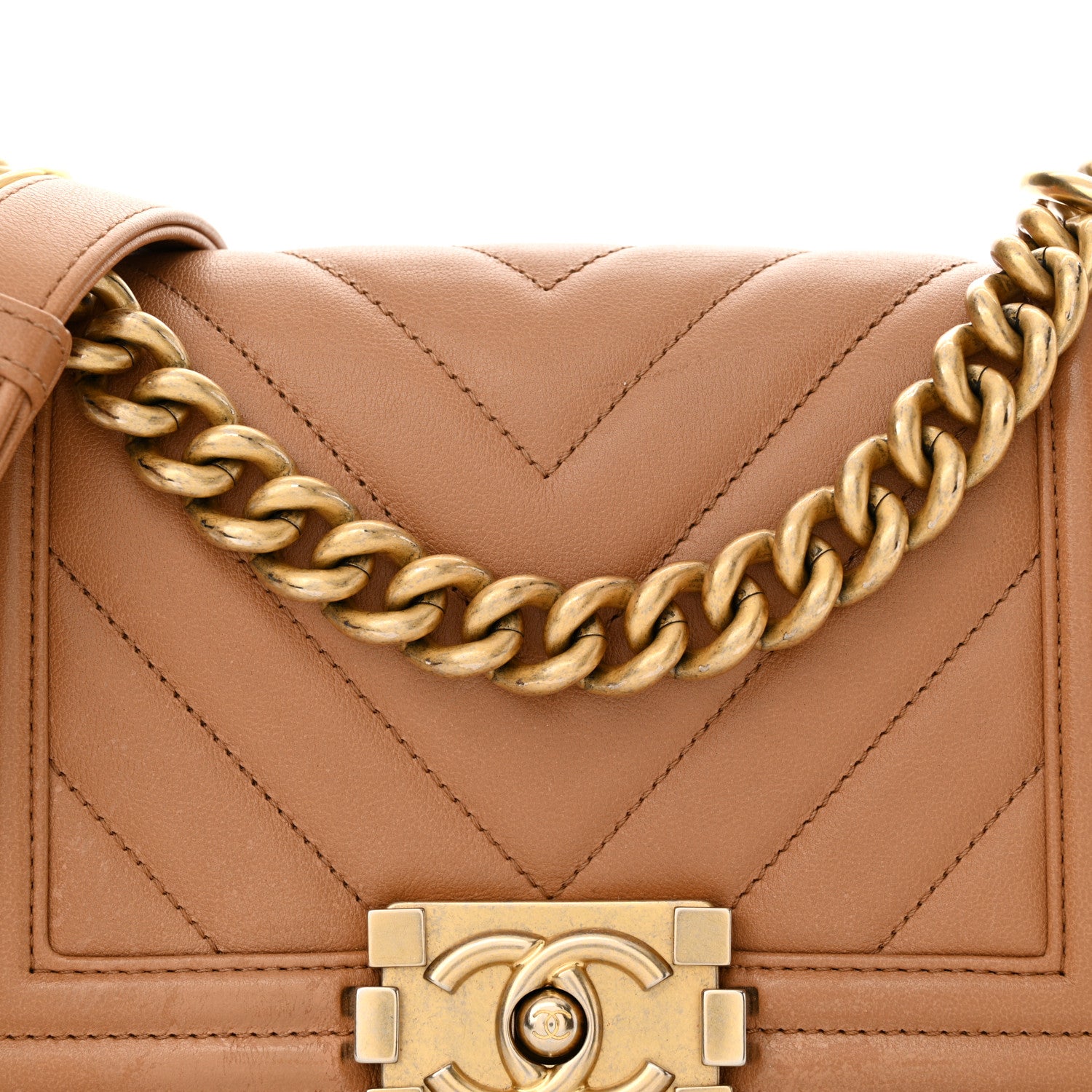 Chanel Lambskin Chevron Quilted Small Boy Flap Dark Beige 8 of 12
