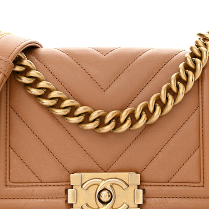 Chanel Lambskin Chevron Quilted Small Boy Flap Dark Beige 8 of 12