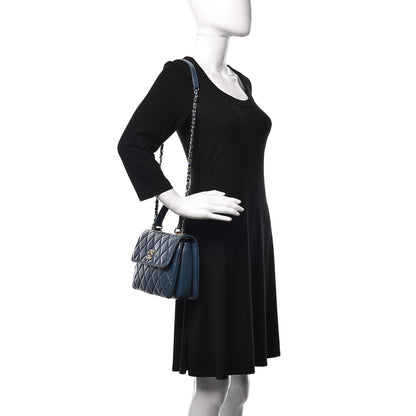 FASHIONPHILE CHANELLambskinQuiltedSmallTrendyCCFlapDualHandleBagBlue 2 of 15