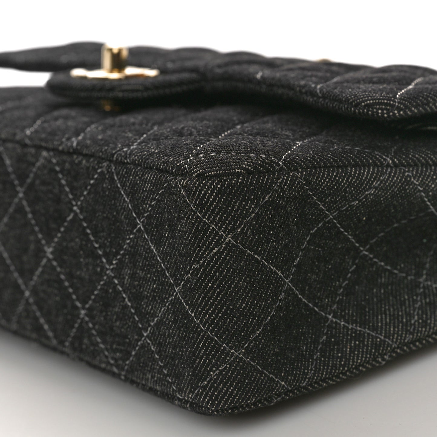 Denim Quilted Medium Double Flap Black