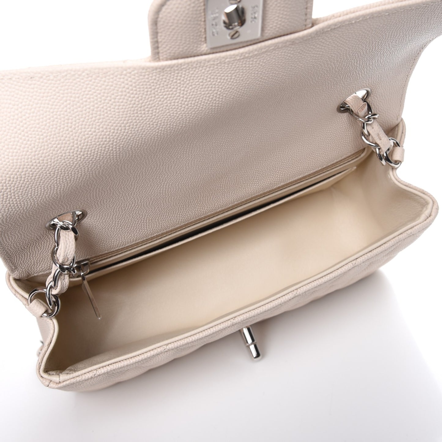 Caviar Quilted Mini Rectangular Flap Light Beige