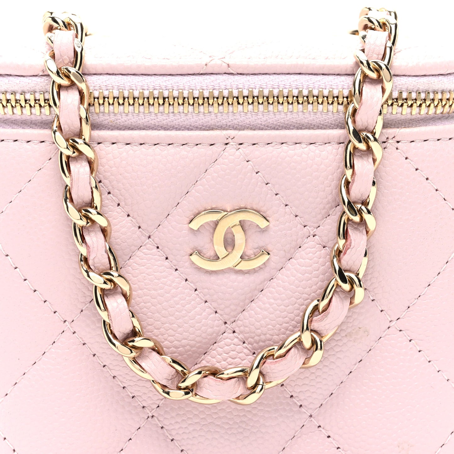 Caviar Quilted Mini Vanity Case With Chain Light Pink