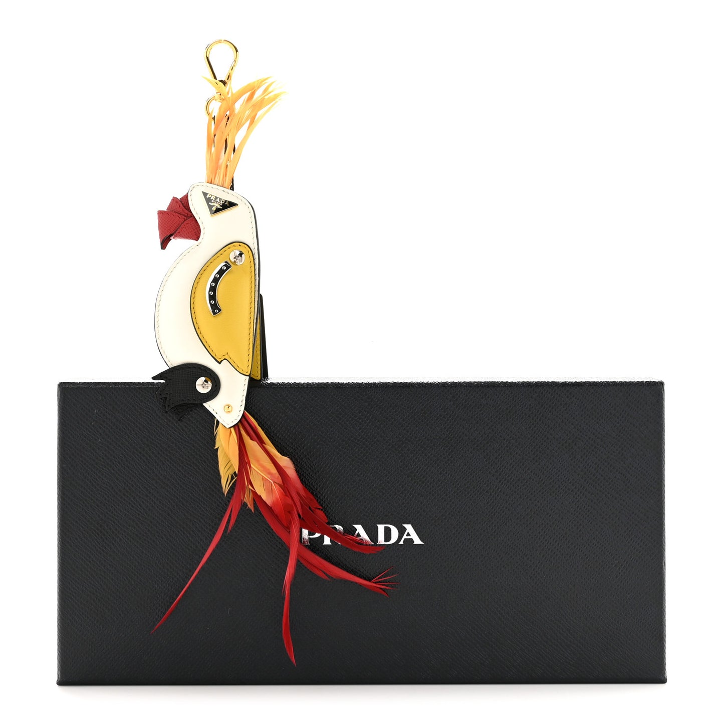 Saffiano Calfskin Parrot Trick Keychain White